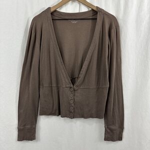 New York & Company Brown Button Waist Long Sleeve Cardigan Womens XL Y2K